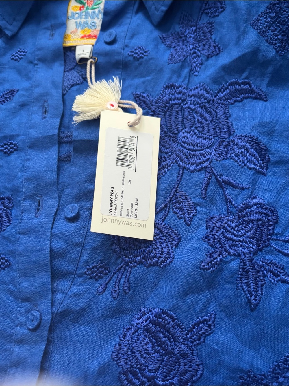 Johnny Was Ruffle Sleeve Shirt in Admiral Blue - Picture 5 of 12